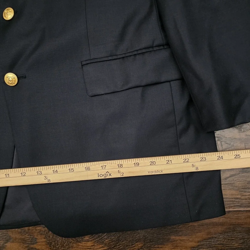 Ralph Lauren Mens 42R Navy Blue Gold 2-Button 100% Wool Blazer Jacket Sport Coat